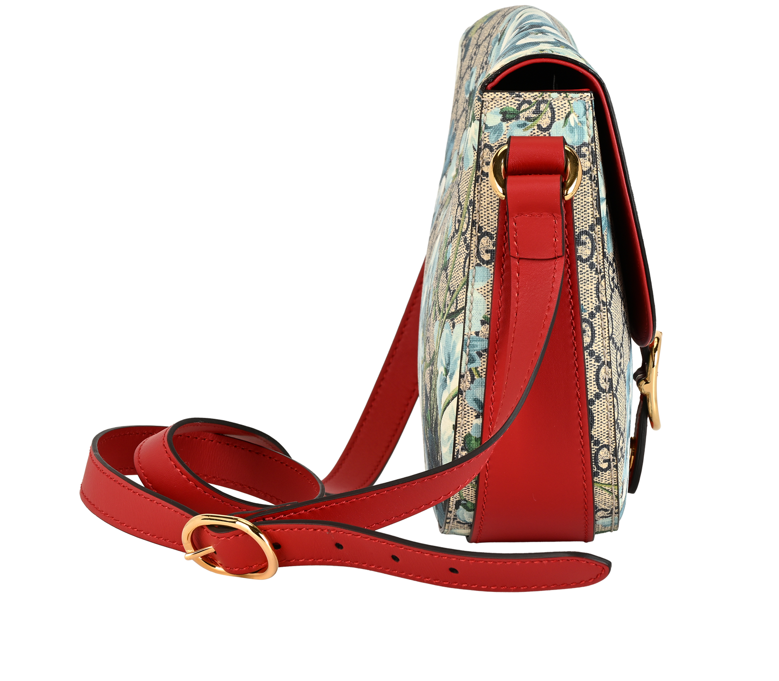 GG Blooms Saddle, &pound;850, Handbags, Beige/Blue/Red, Canvas/Leather, Side view